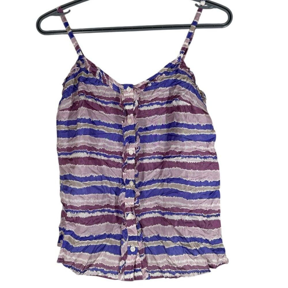 XXI Purple Striped Button Up Tank Top Womens Sz S 100% Silk Lightweight